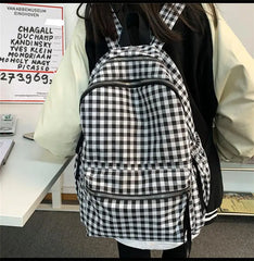 Plaid Backpack Shoulder Bag Women Laptop Mochila Travel Rucksack