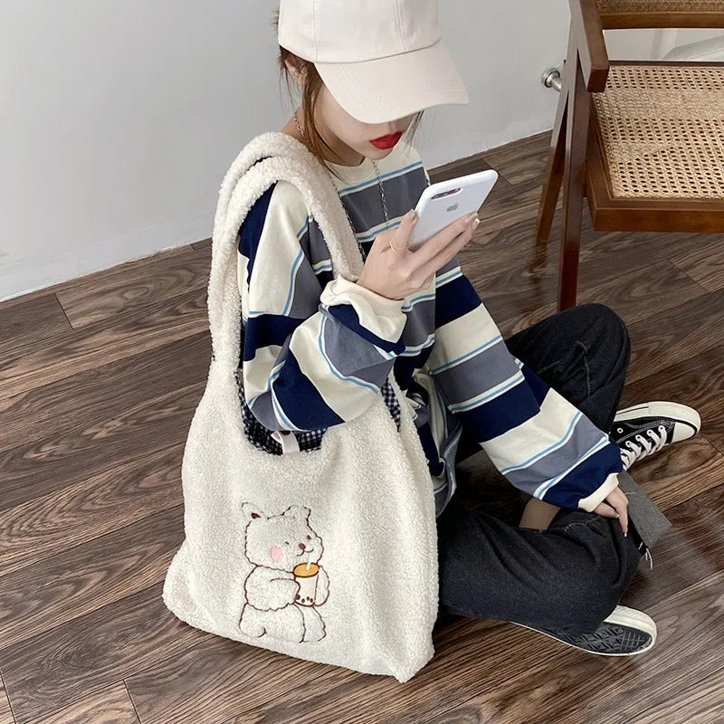 Large Capacity Cotton Cloth Tote Soft Shopping Bags Girls Book Bag Women Canvas
