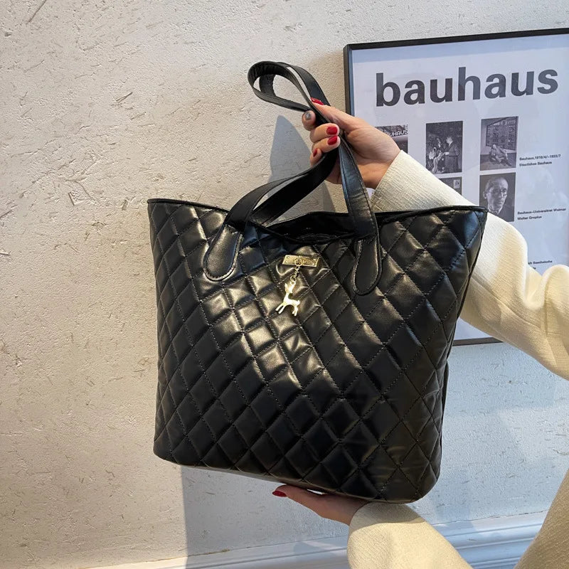 Large Capacity Diamond Check Bag Women's Tote Casual Handbag