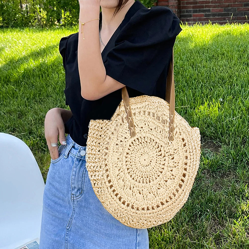 Large Capacity Straw Beach Shoulder Bag Women Tote Handbag