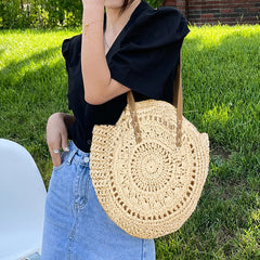 Large Capacity Straw Beach Shoulder Bag Women Tote Handbag