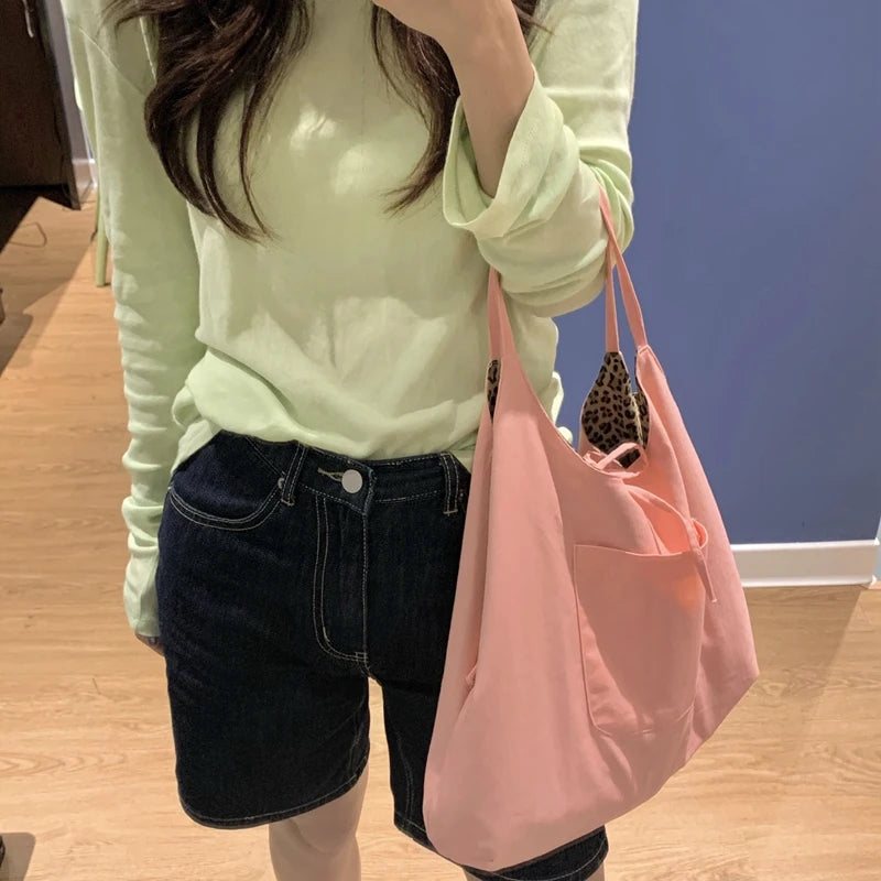 Leopard Pattern Canvas Handbag Women Shoulder Bag Travel Tote