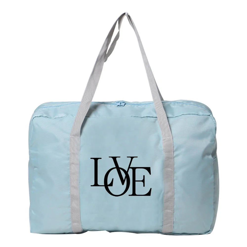 Large Capacity Folding Travel Bags Text Print Tote Handbag