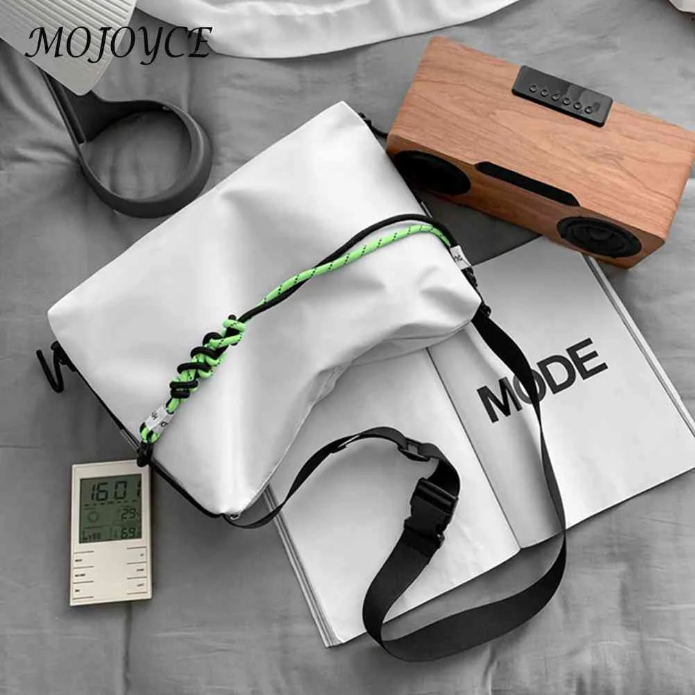 Large Capacity Shoulder Tote Bag with Green Ribbon for Travel Sports Cycling