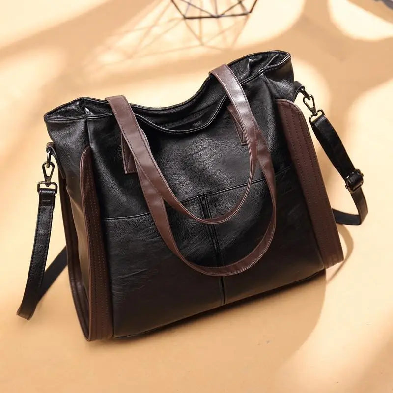 Large Capacity Soft Leather Shoulder Crossbody Bag Retro Tote Satchel Handbag