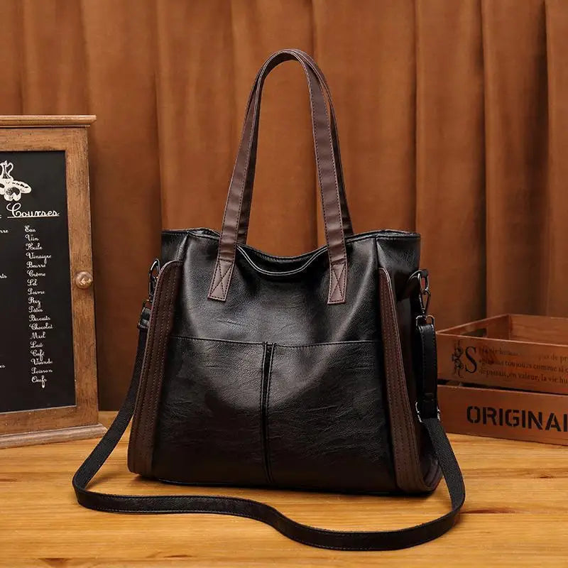 Women's Soft Leather Shoulder Bag Large Capacity Bucket Tote Handbag