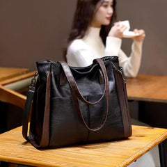 Large Capacity Leather Bucket Bag Crossbody Tote Handbag Purse