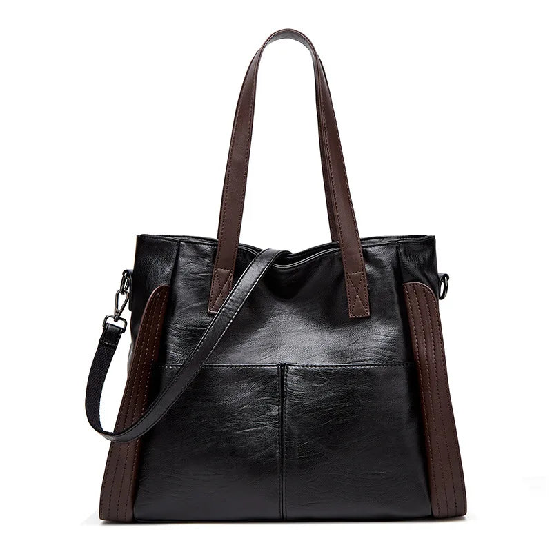 Women's Soft Leather Shoulder Bag Large Capacity Bucket Tote Handbag