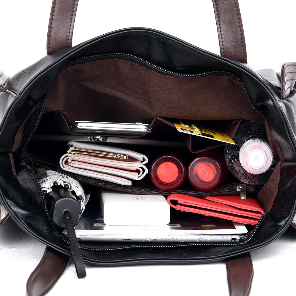 Large Capacity Leather Bucket Bag Crossbody Tote Handbag Purse