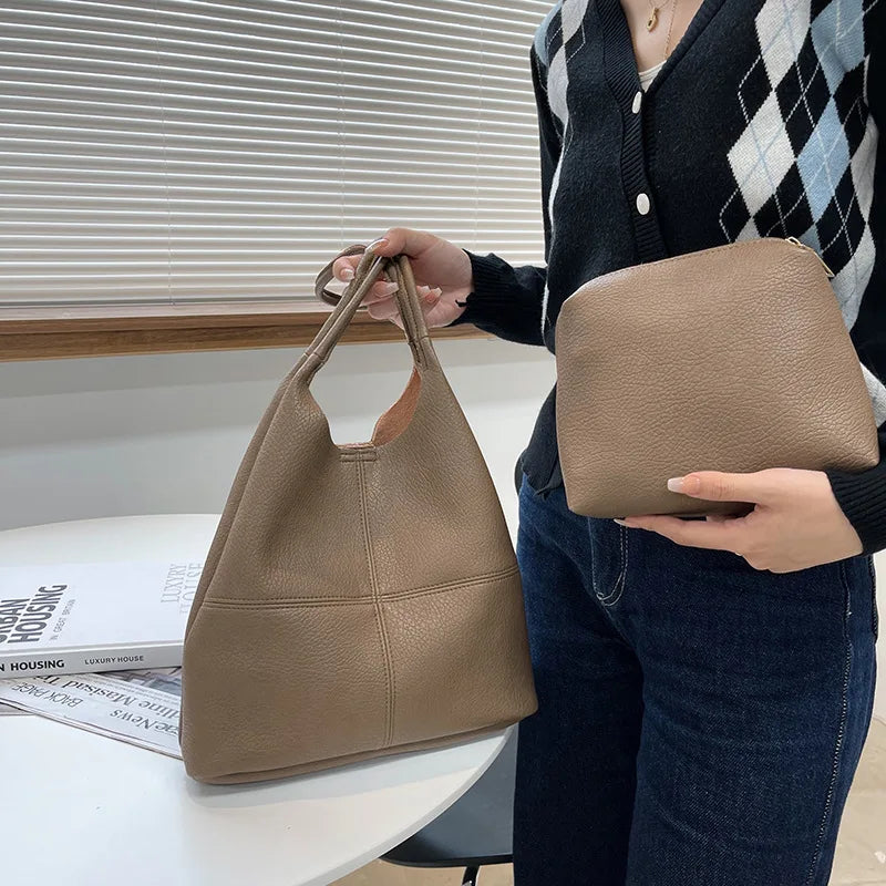 Large-Capacity Handbags Women Tote Pu Leather Autumn Underarm Shoulder Bag