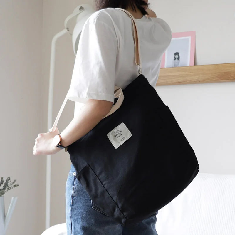 Large Capacity Canvas Shoulder Bag for Women Casual Travel Shopping Tote