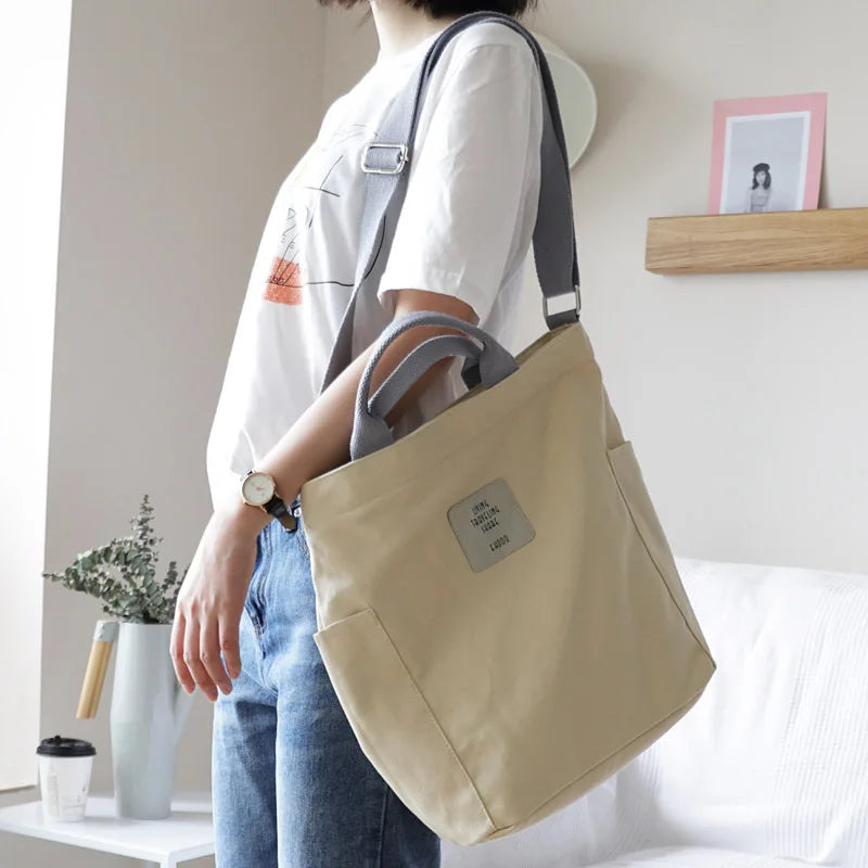 Large Capacity Canvas Shoulder Bag for Women Casual Travel Shopping Tote