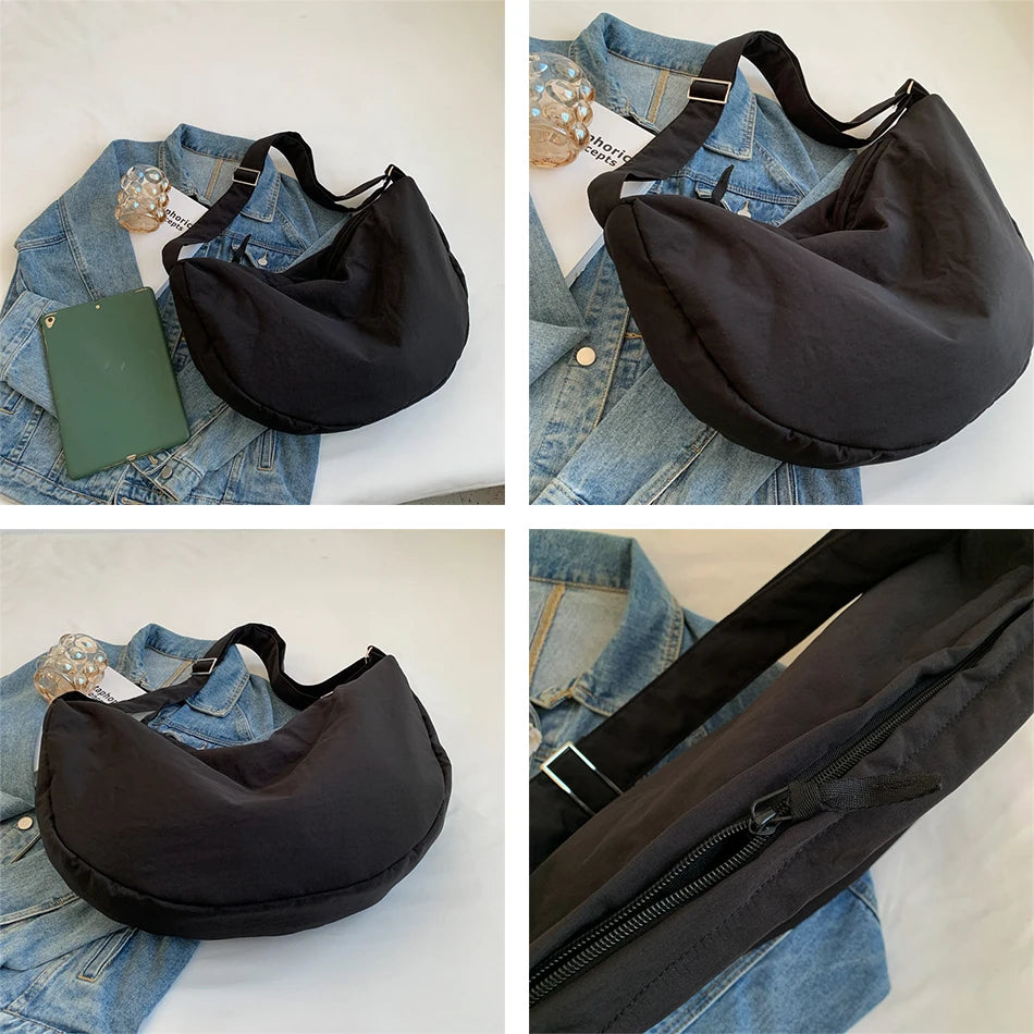 Large Capacity Lady Hobos Handbags Soft Nylon Plus Cotton Shoulder Bags