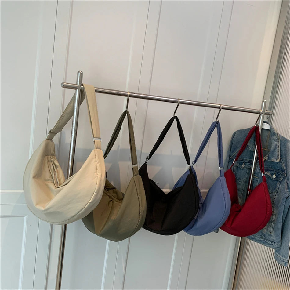 Large Capacity Lady Hobos Handbags Soft Nylon Plus Cotton Shoulder Bags