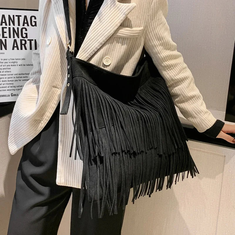 Large Capacity Messenger Bags For Women Matte Tassel Shoulder Bags