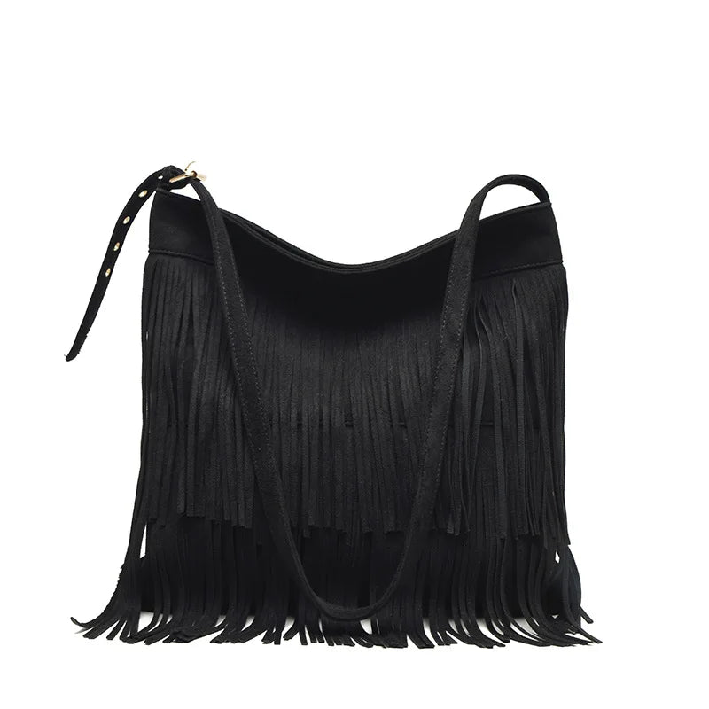 Large Capacity Messenger Bags For Women Matte Tassel Shoulder Bags