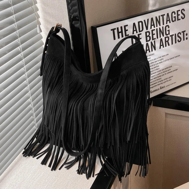 Large Capacity Messenger Bags For Women Matte Tassel Shoulder Bags