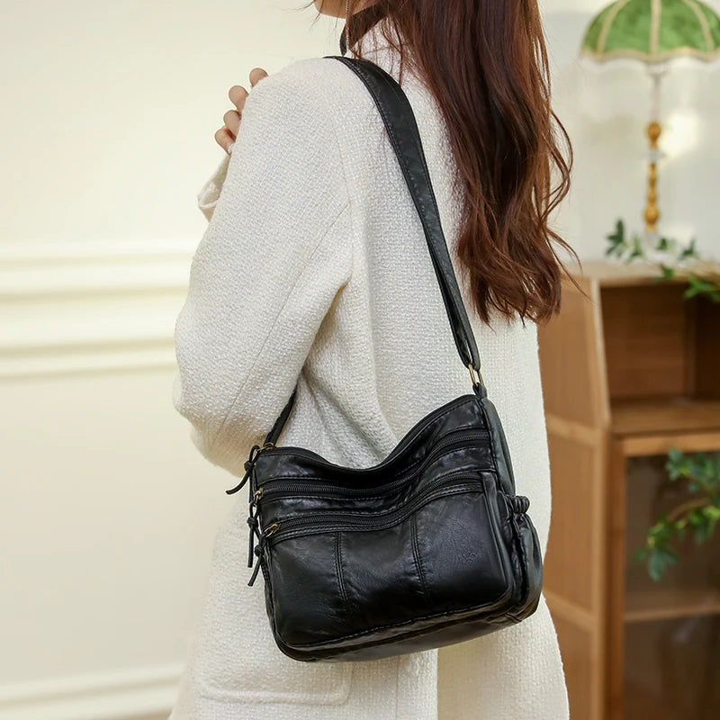 Vintage Multilayer Crossbody Bag Women Shoulder Handbag Leather Messenger