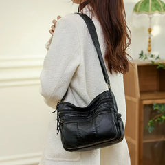 Vintage Multilayer Crossbody Bag Women Shoulder Handbag Leather Messenger