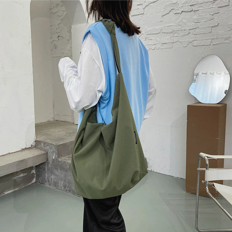 Waterproof Nylon Shoulder Bag Large Capacity Minimalist Style