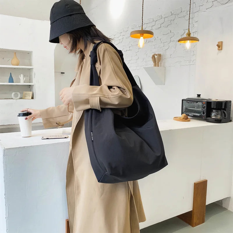 Waterproof Nylon Shoulder Bag Large Capacity Minimalist Style