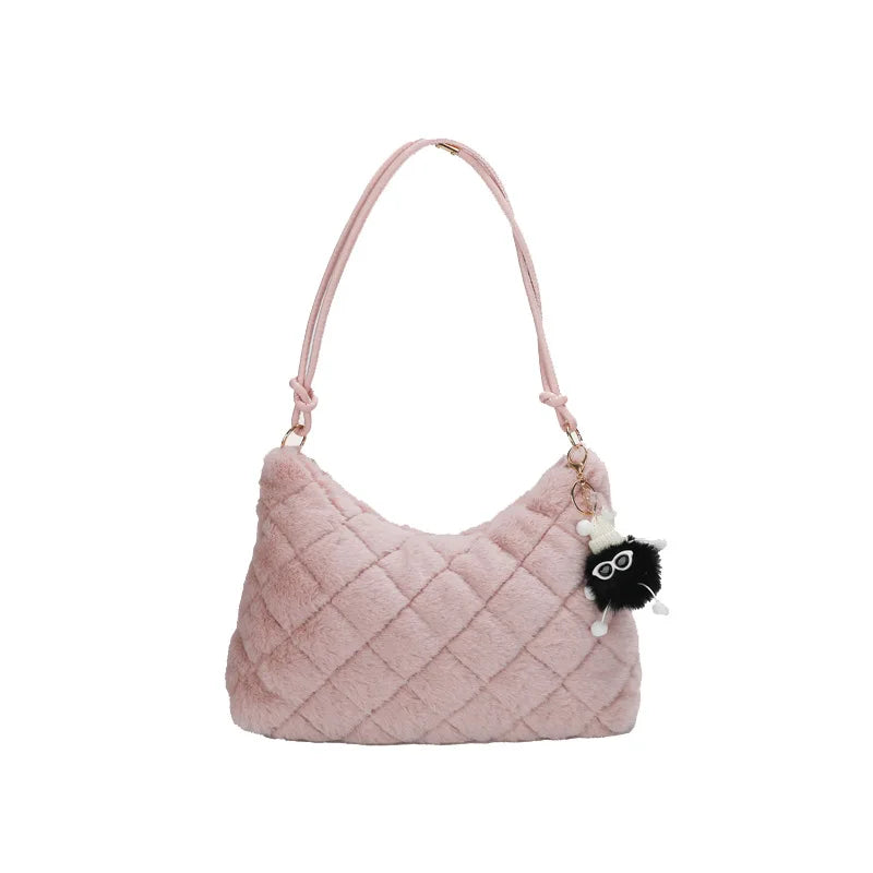 Plush Women's Bag Furry Big Shoulder Bag Winter Handbags Tote Female Bag