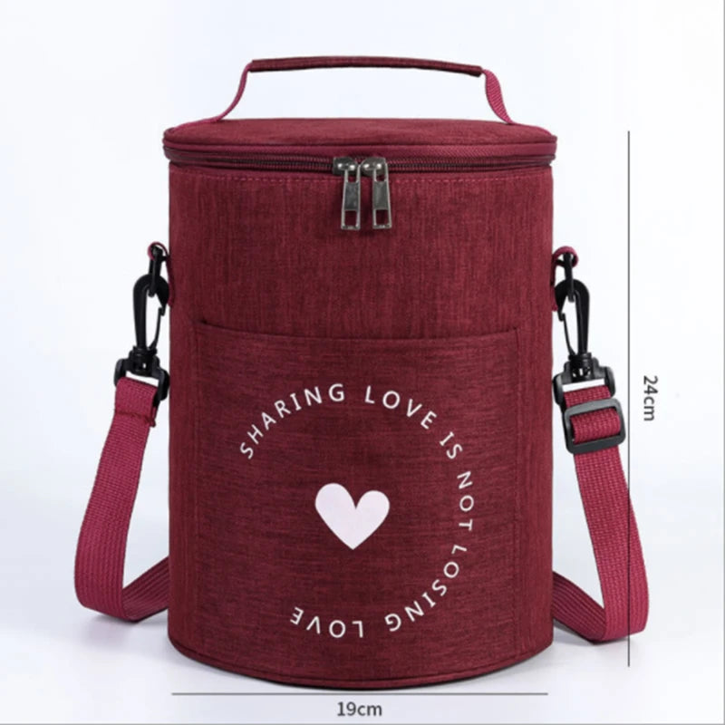 Large-Capacity Portable Lunch Bag Insulation Bag Round Barrel Aluminum Foil