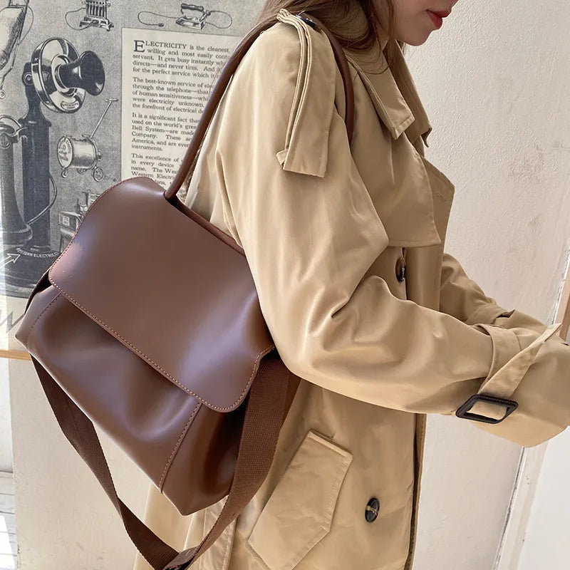 Large Capacity Pu Shoulder Bag for Women Solid Briefcase for Autumn Winter Women