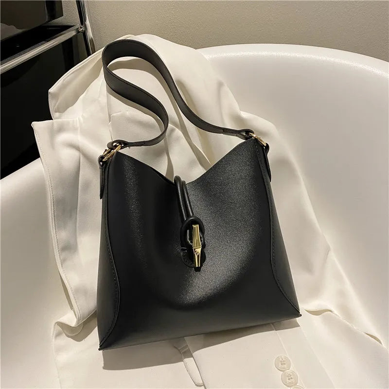 Retro Bucket Bag Hand-Held Tote Solid Women Bag