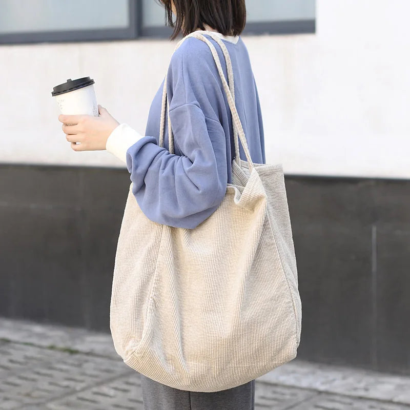 Large Capacity Corduroy Tote Bag for Women Soft Handbag
