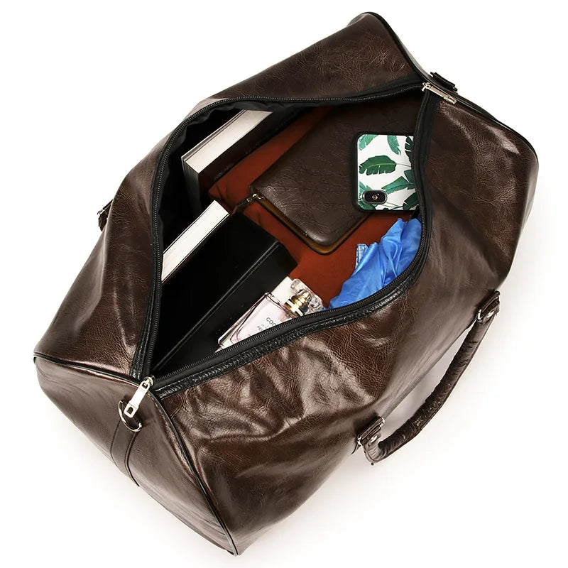 Large Capacity Travel Bag Soft PU Leather Duffel Bag Casual Men Sports Handbag