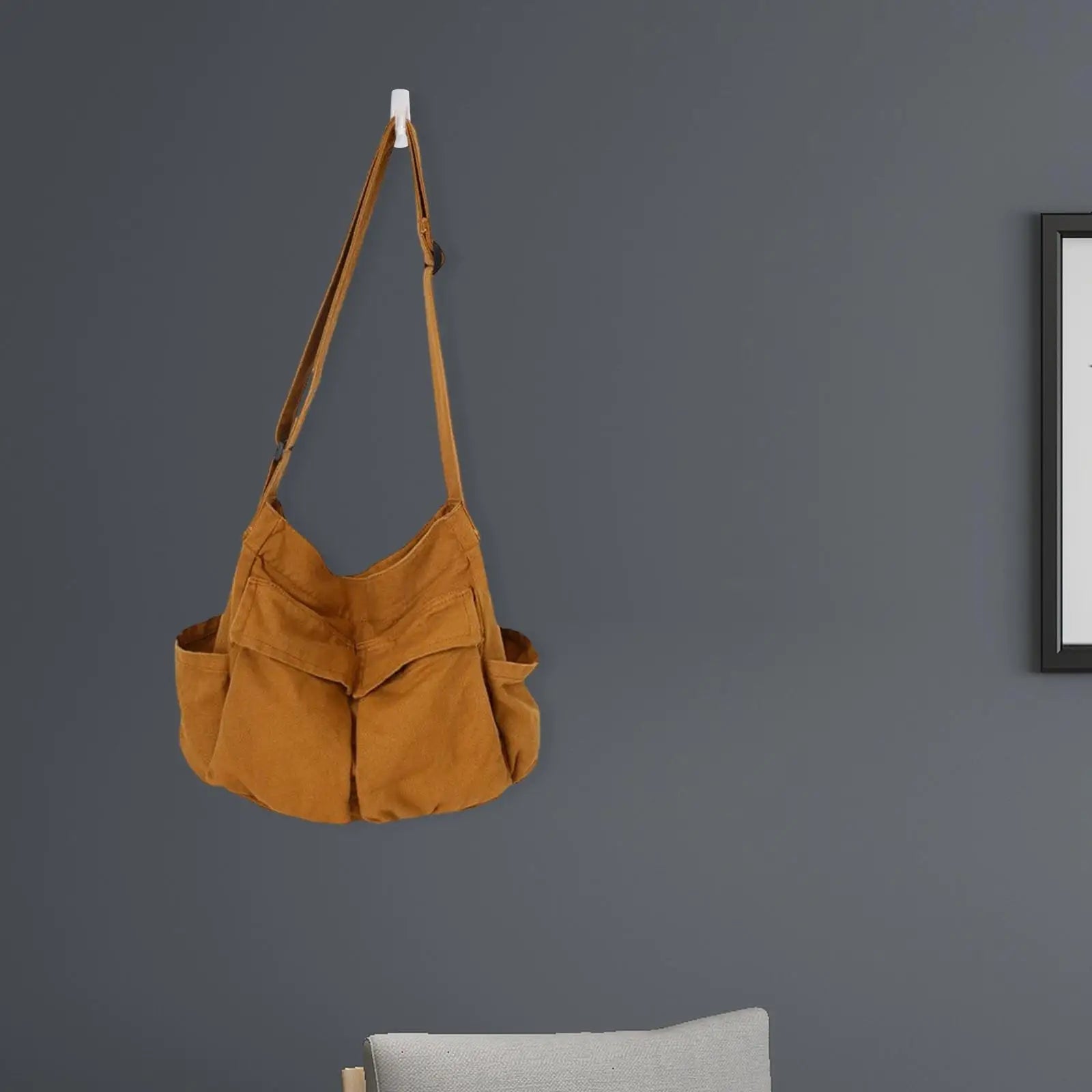 Large Capacity Shoulder Bag Tote Handbag Adjustable Strap Zipper Front Pockets