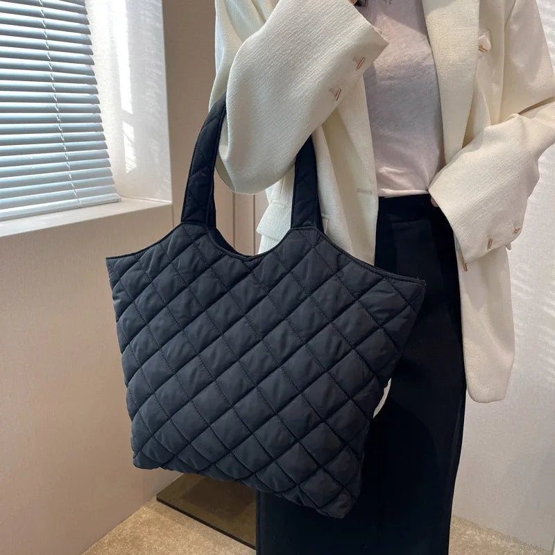 Winter Nylon Tote Bag Large Capacity Shoulder Handbag for Women