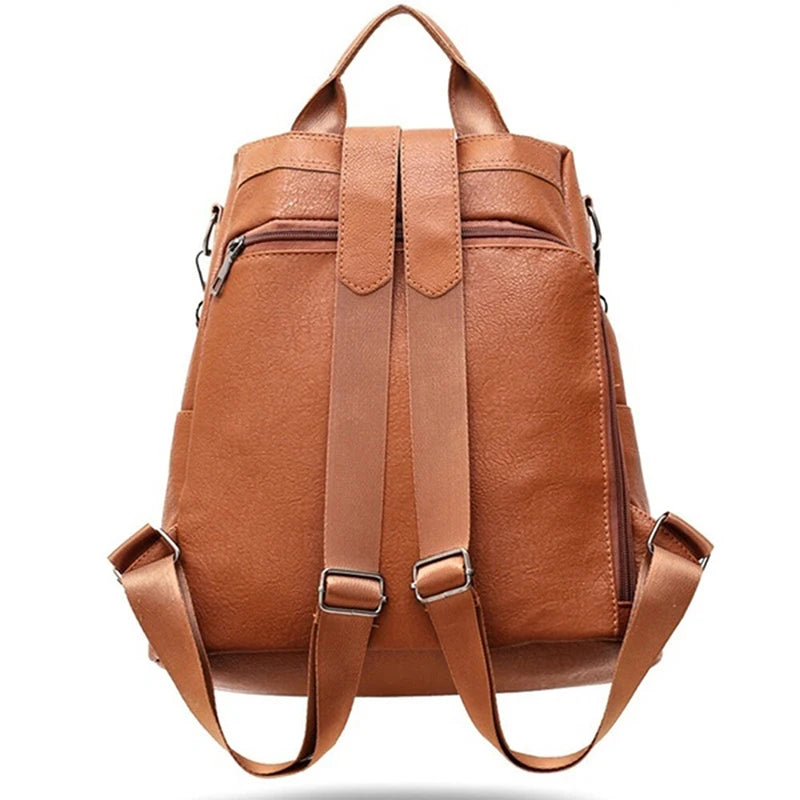 Large Capacity School Backpack for Teenage Girl PU Leather Travel