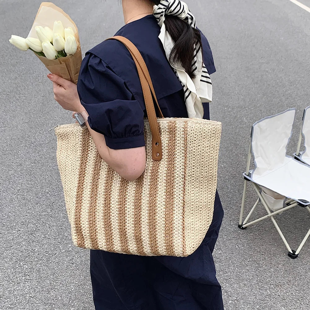 Large Capacity Shoulder Bags Women Straw Beach Totes