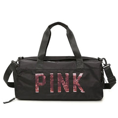 Large Capacity Shoulder Fitness Bag Yoga Duffel Sequin Letter Travel Backpack