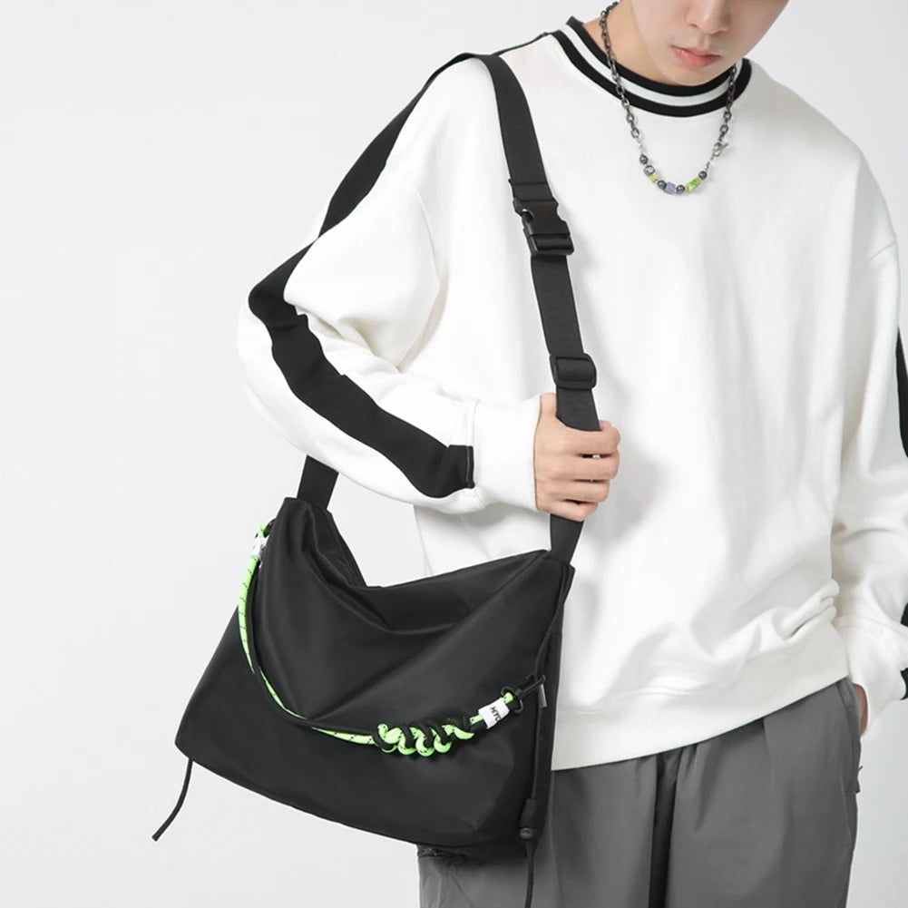 Large Capacity Shoulder Tote Bag Men Women Messenger Handbag Green Ribbon