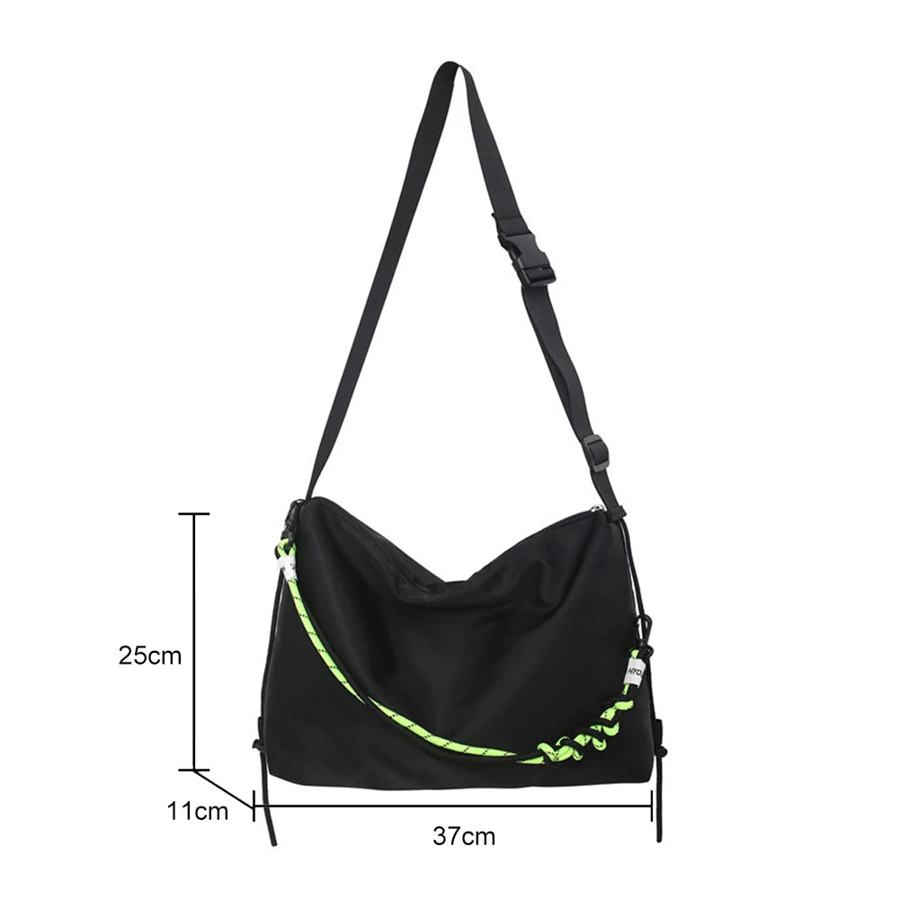 Large Capacity Shoulder Tote Bag Men Women Messenger Handbag Green Ribbon