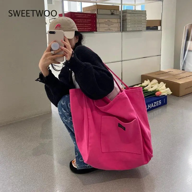 French Pink Canvas Shoulder Bag Women Handbag