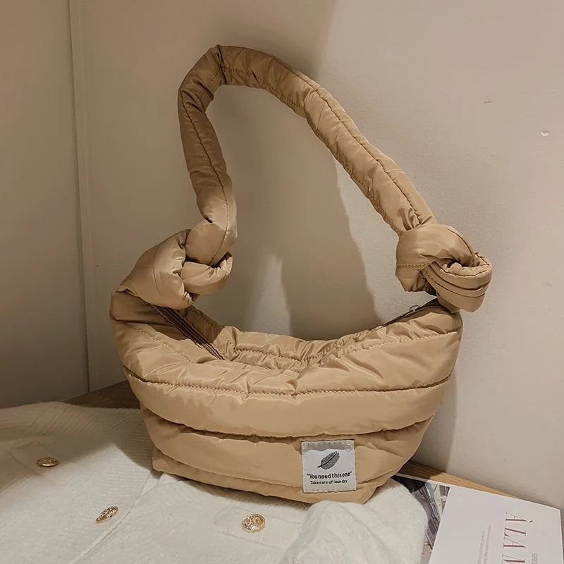 Soft Bucket Shoulder Bag for Women Shopper Space Pad Cotton Feather