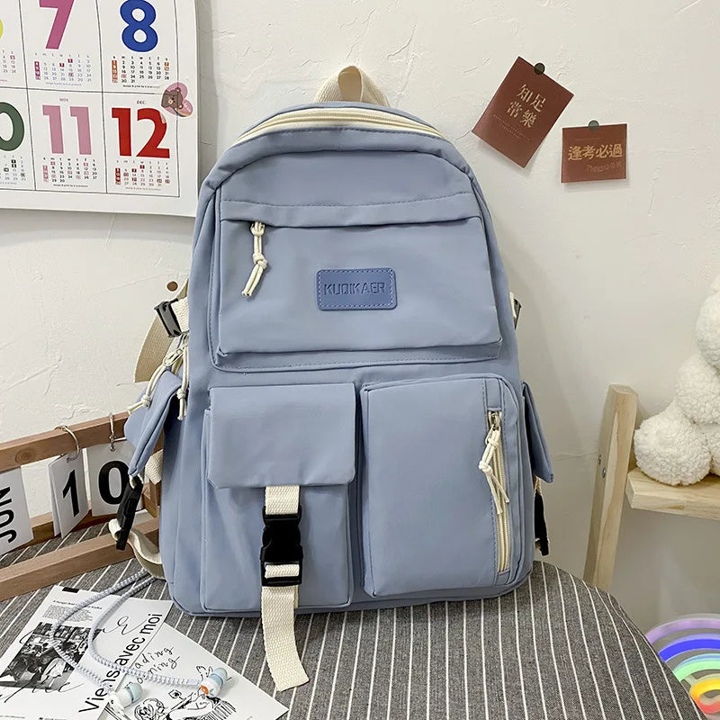 Large Capacity Solid Backpack Light Travel Bag Canvas Backpack Student