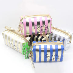 Large Capacity Stripes Cosmetic Bag Women PVC/nylon Makeup Bag