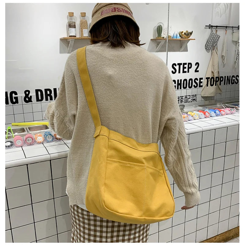 Large Canvas Shoulder Bags Ladies Handbags Satchel Cotton Tote Crossbod