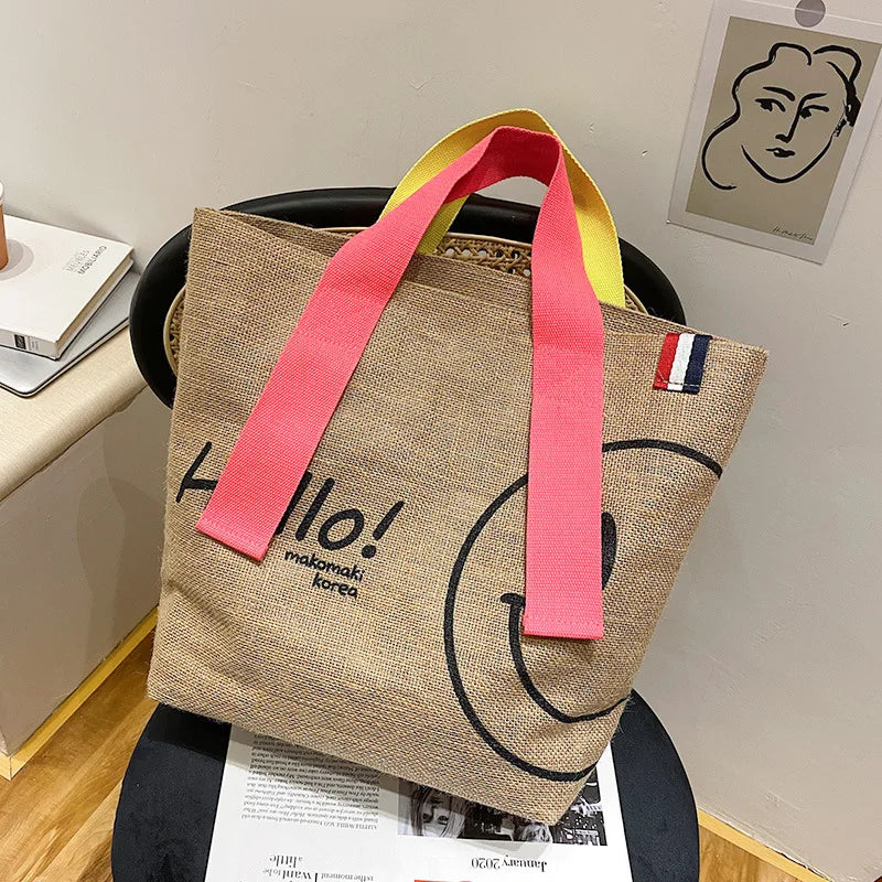 Large Capacity Tote Bag Handbags - Cotton/Linen Printed Casual Shopper