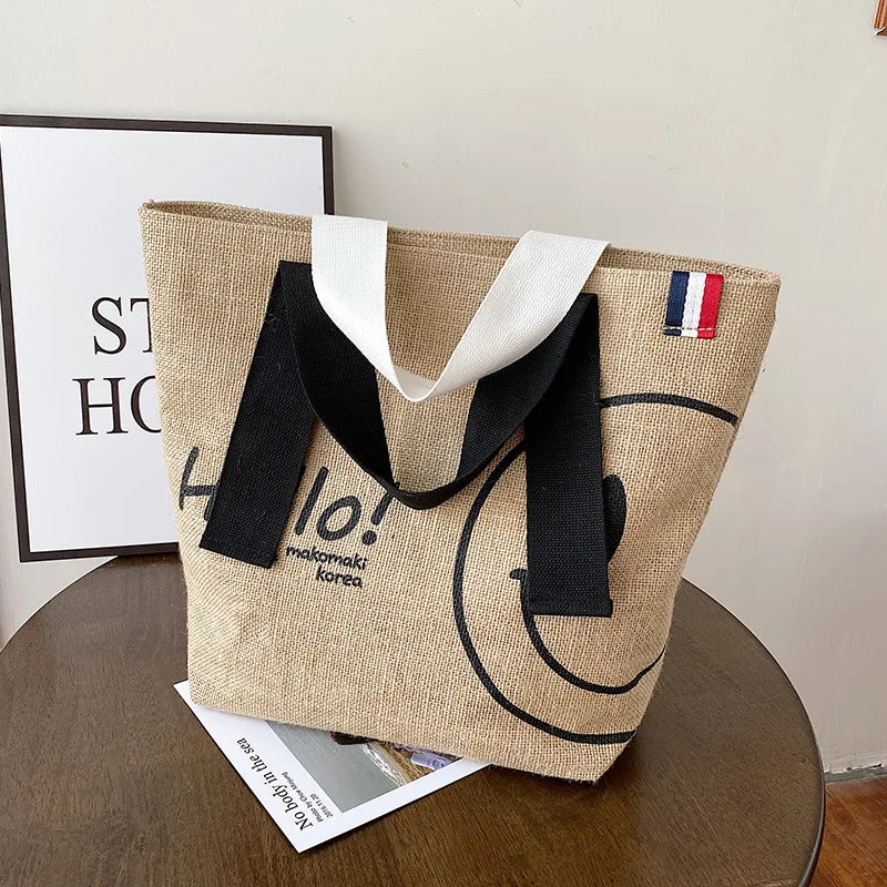Large Capacity Tote Bag Handbags - Cotton/Linen Printed Casual Shopper