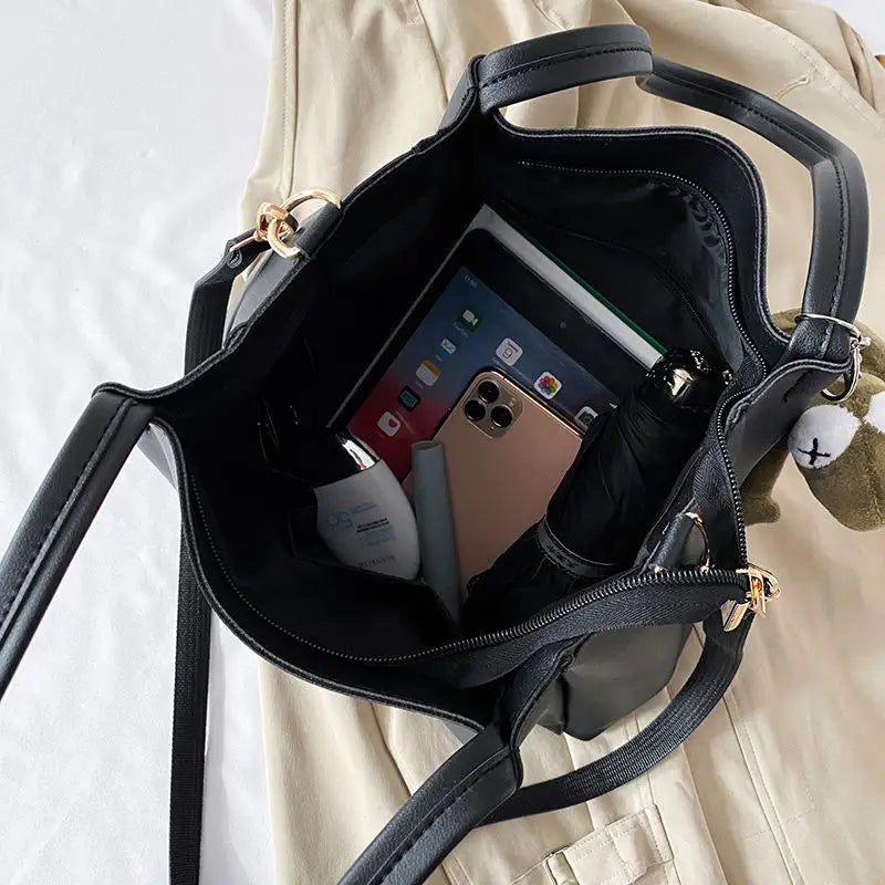 Large Capacity Tote Bag Women Shoulder Bags Travel Solid Retro Minimalist OL