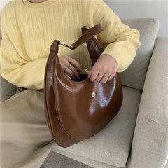 Large Capacity Tote Bag Women PU Leather Retro Solid Vintage