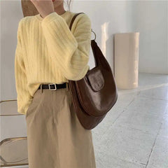 Large Capacity Tote Bag Women PU Leather Retro Solid Vintage