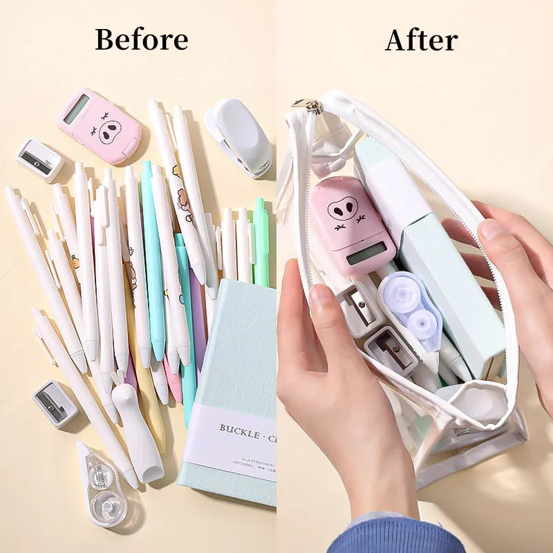 Large Transparent Makeup Bag Pencil Case School Stationery Storage