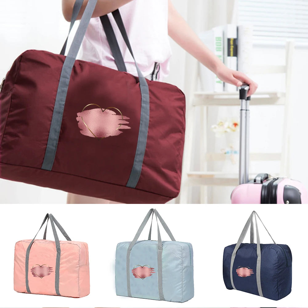 Large Capacity Travel Tote Bag Foldable Luggage Organizer Love Duffle Bags
